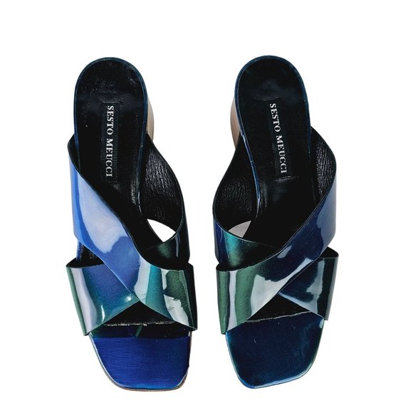 Vtg Sesto Meucci Ombre Blue Sandals Leather Criss Cross Slides Sz 6M - Picture 8 of 10